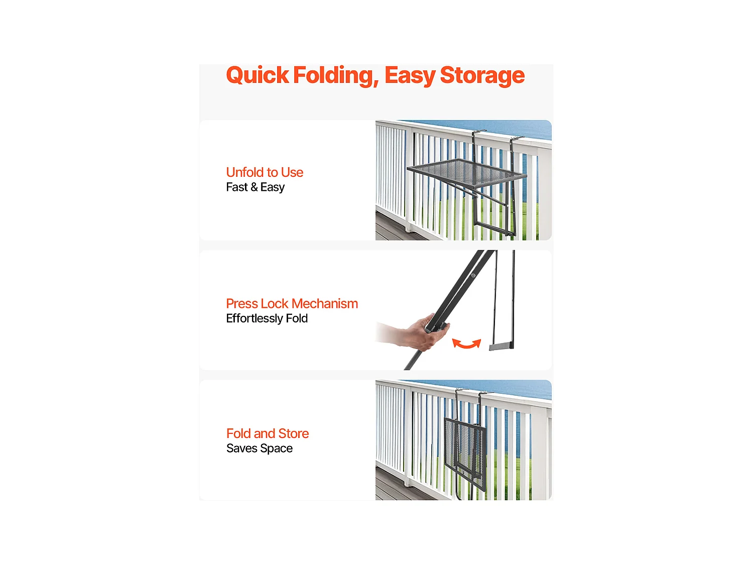 Balkon-Hängetisch, SucceBuy Balkon-Hängetisch, 48 × 61 cm, Outdoor-Tisch mit Metallgeländer, Verstellbar