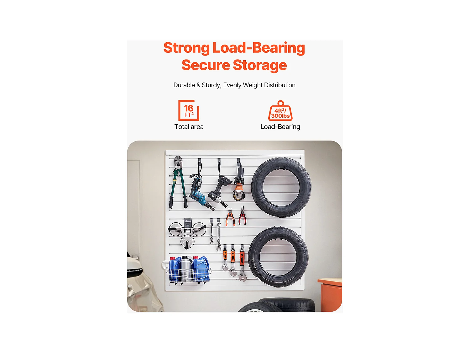 Panneau Mural à Lattes SucceBuy, 122 x 122 cm, Lattes de Garage en PVC Blanc, Conception Modulaire