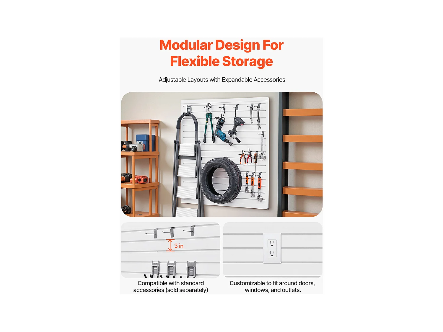 Panneau Mural à Lattes SucceBuy, 122 x 122 cm, Lattes de Garage en PVC Blanc, Conception Modulaire