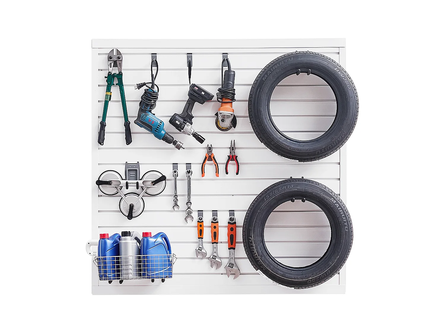 Panneau Mural à Lattes SucceBuy, 122 x 122 cm, Lattes de Garage en PVC Blanc, Conception Modulaire