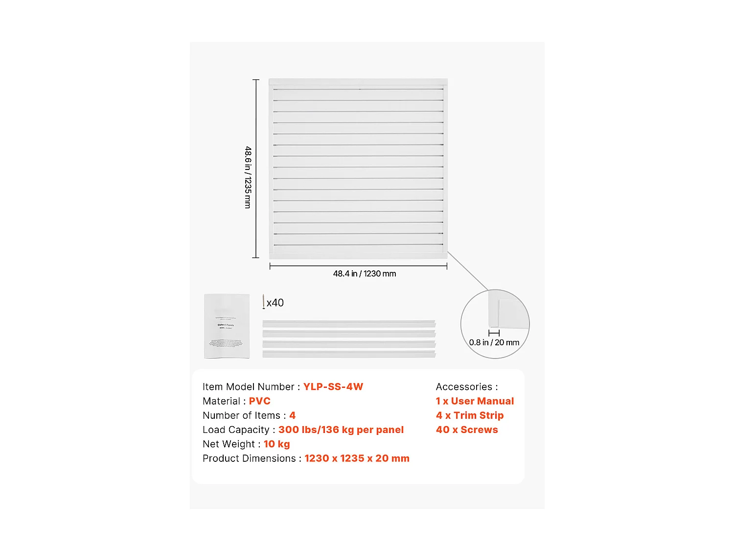Panneau Mural à Lattes SucceBuy, 122 x 122 cm, Lattes de Garage en PVC Blanc, Conception Modulaire