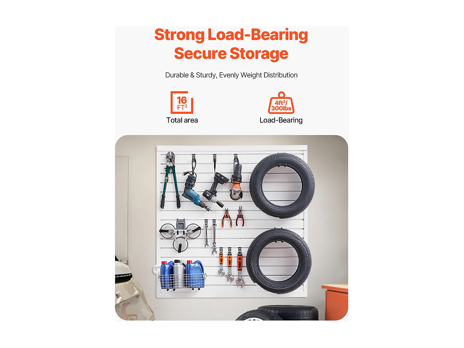 Panneau Mural à Lattes SucceBuy, 122 x 122 cm, Lattes de Garage en PVC Blanc, Conception Modulaire