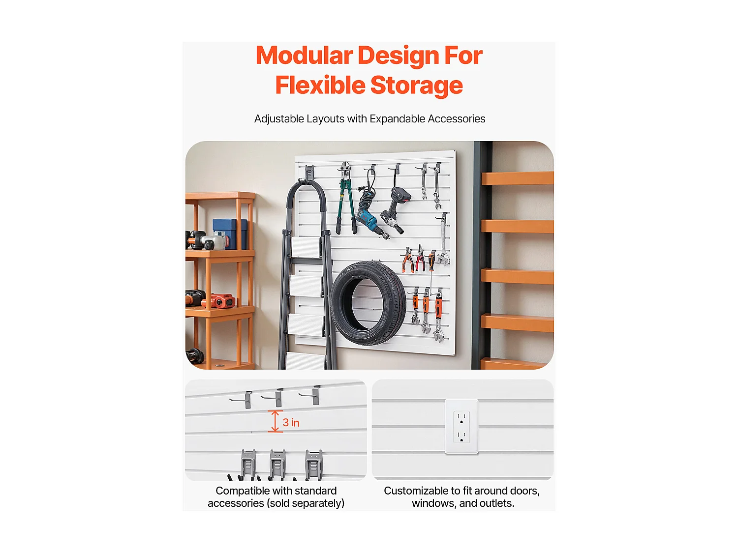 Panneau Mural à Lattes SucceBuy, 122 x 122 cm, Lattes de Garage en PVC Blanc, Conception Modulaire