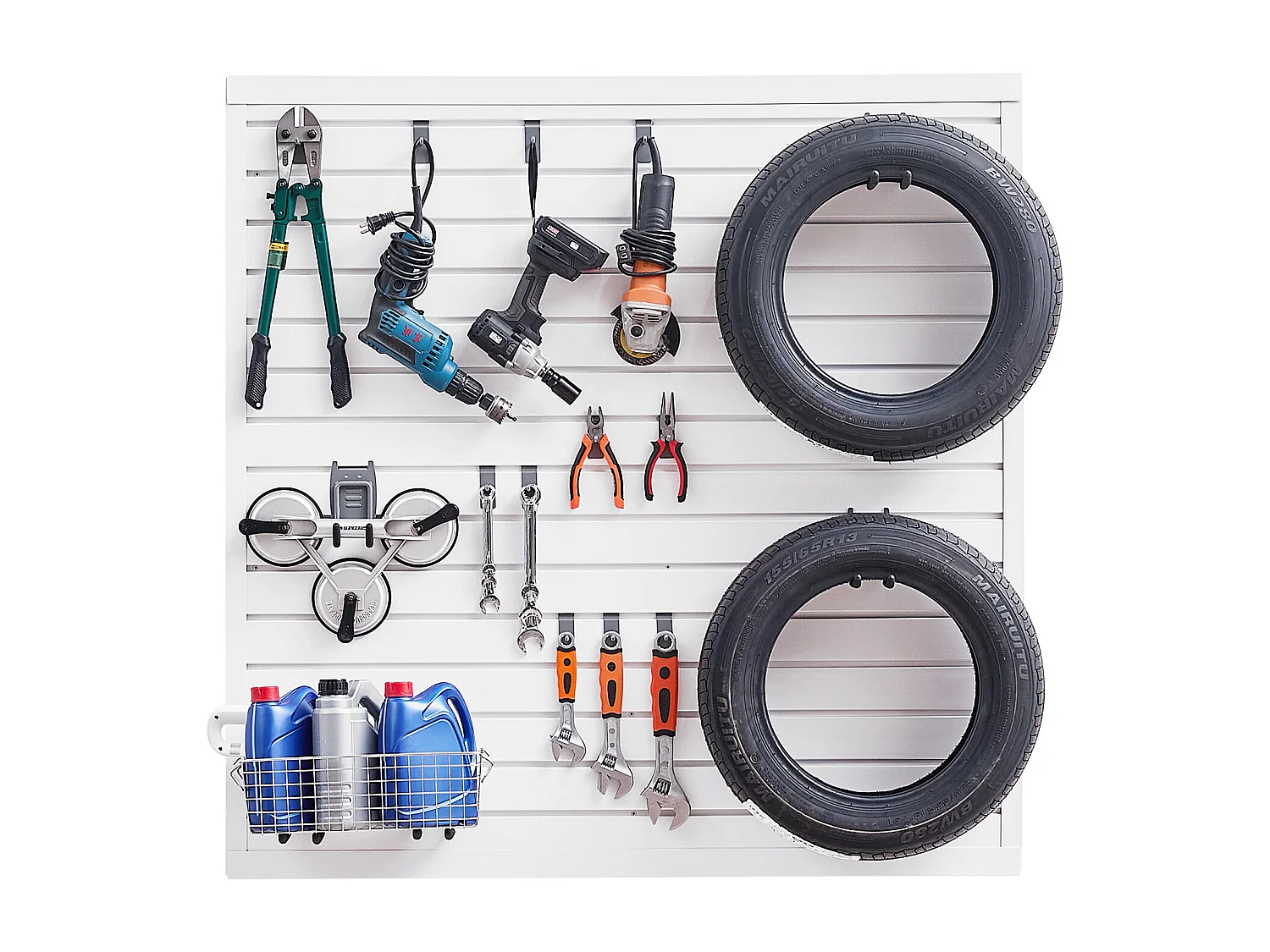 Panneau Mural à Lattes SucceBuy, 122 x 122 cm, Lattes de Garage en PVC Blanc, Conception Modulaire