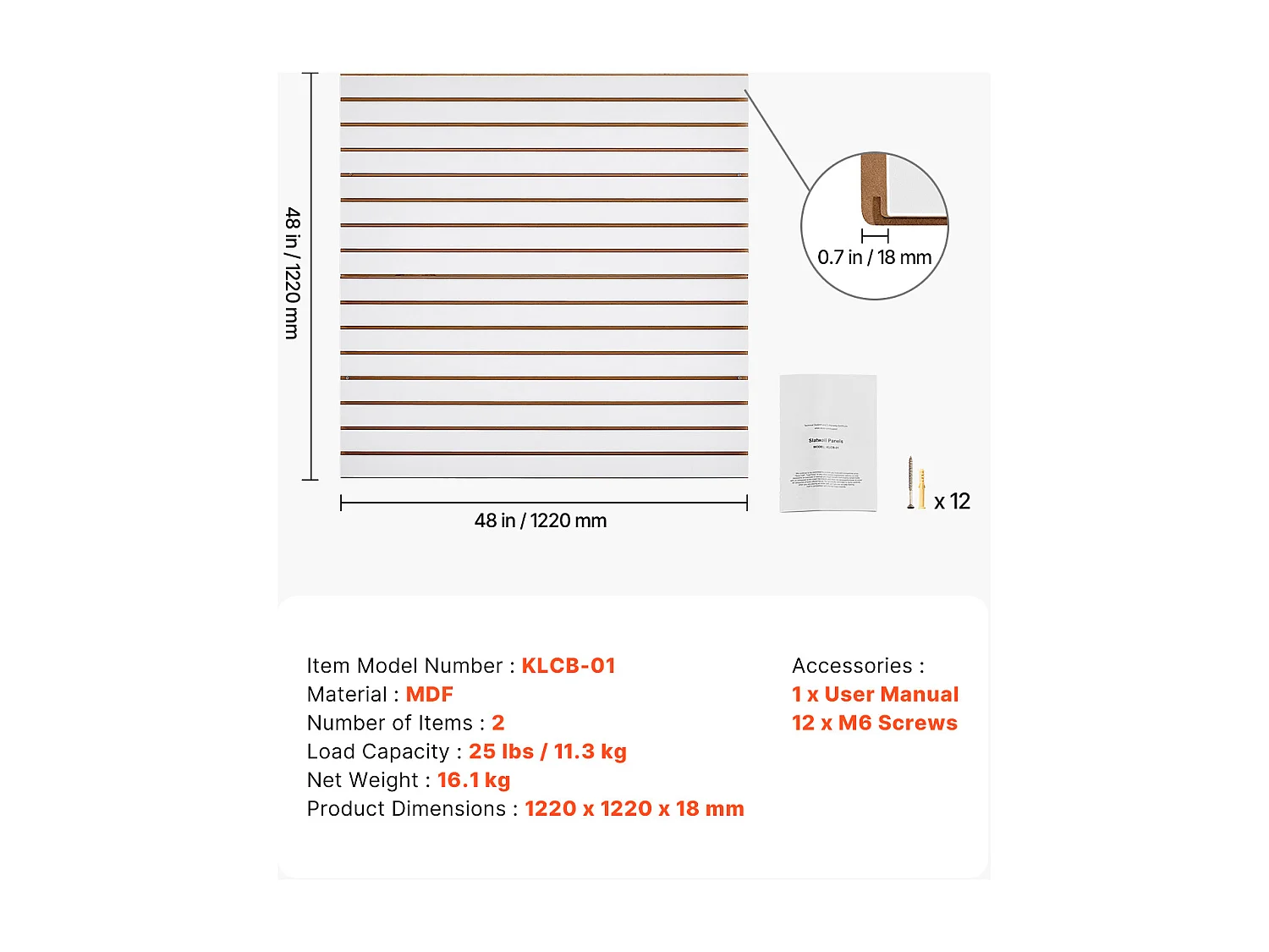 Panneau Mural à Lattes SucceBuy, 122 x 122 cm, Lattes de Garage en MDF Blanc, Conception Modulaire