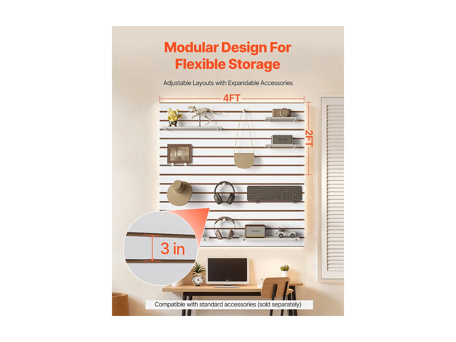 Panneau Mural à Lattes SucceBuy, 122 x 122 cm, Lattes de Garage en MDF Blanc, Conception Modulaire