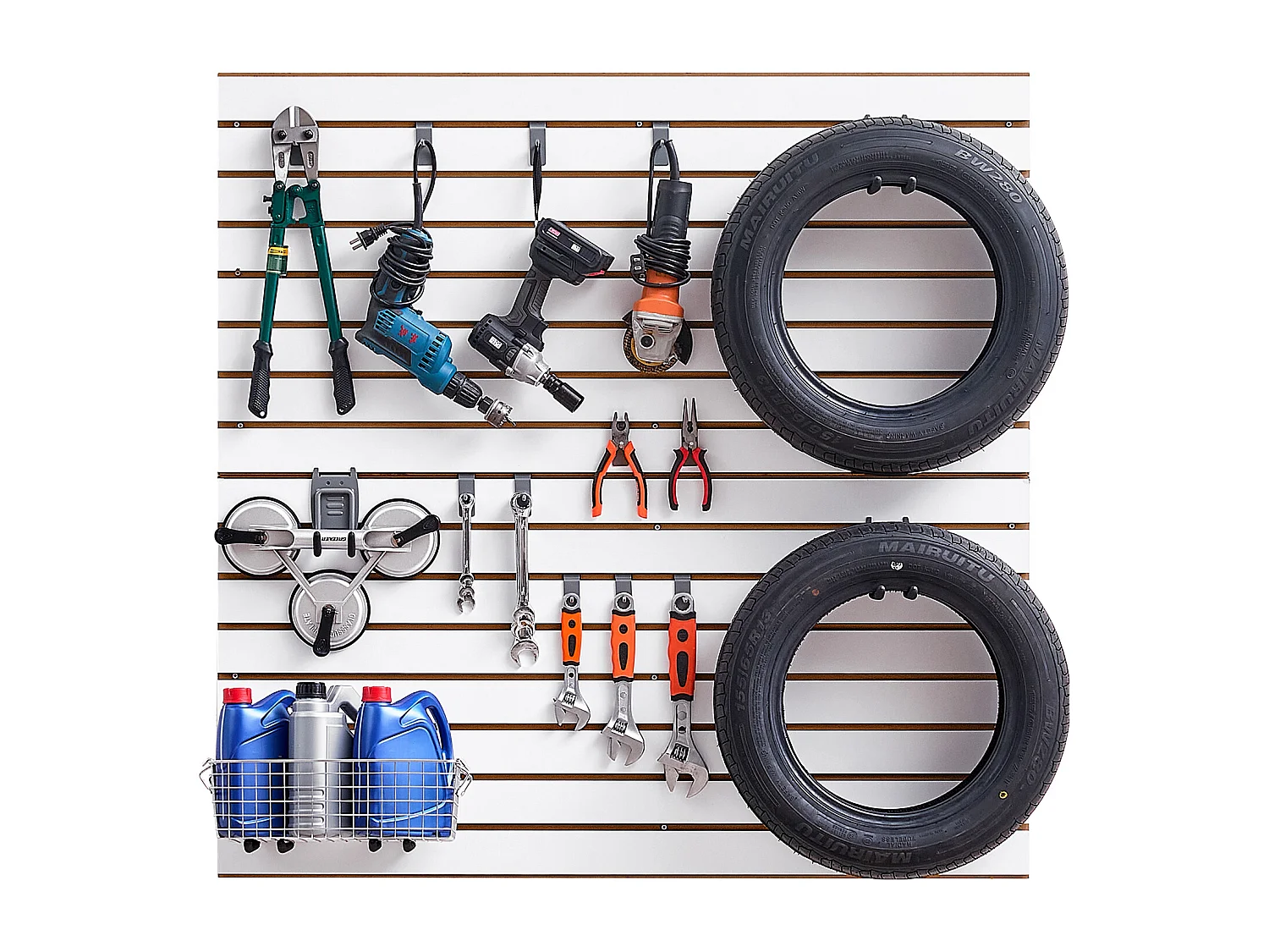 Panneau Mural à Lattes SucceBuy, 122 x 122 cm, Lattes de Garage en MDF Blanc, Conception Modulaire