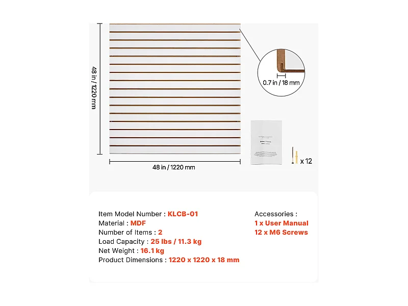 Panneau Mural à Lattes SucceBuy, 122 x 122 cm, Lattes de Garage en MDF Blanc, Conception Modulaire