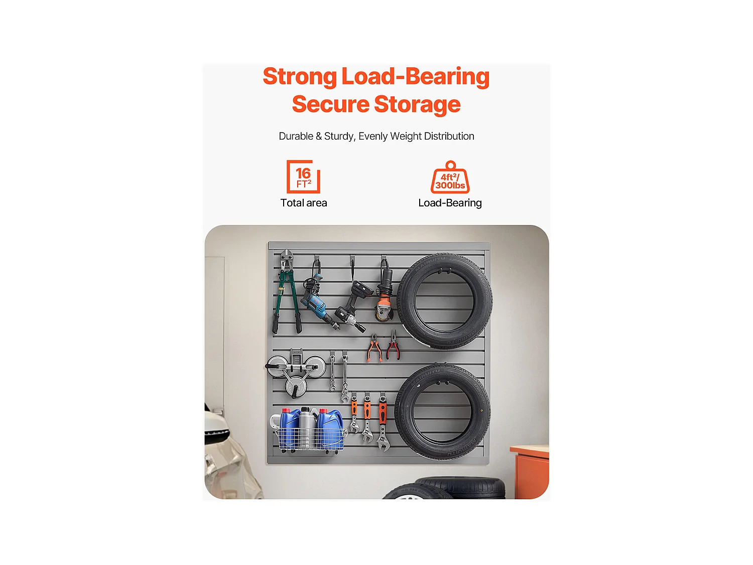 Panneau Mural à Lattes SucceBuy, 122 x 122 cm, Lattes de Garage en PVC Gris, Conception Modulaire