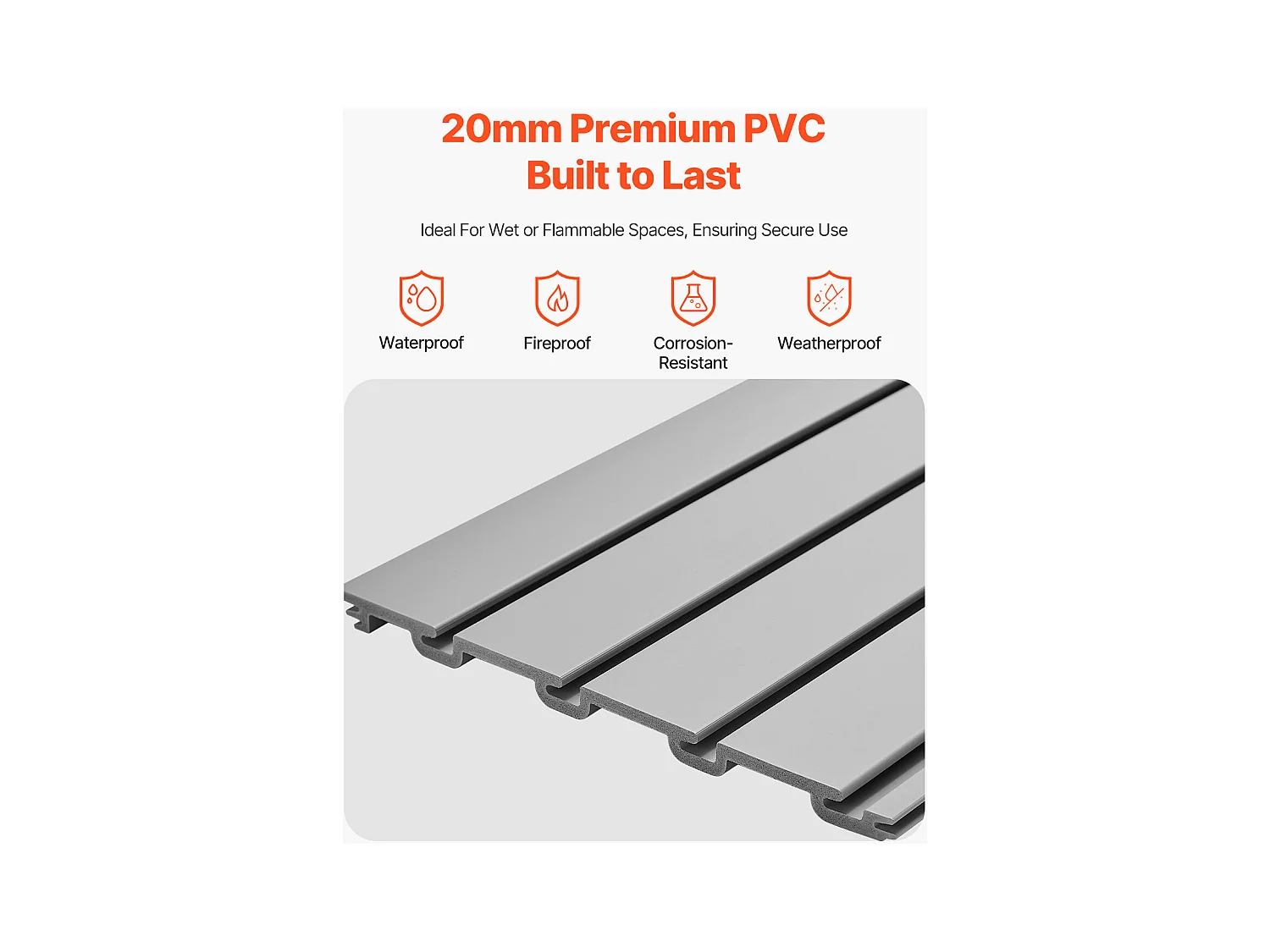 Panneau Mural à Lattes SucceBuy, 122 x 122 cm, Lattes de Garage en PVC Gris, Conception Modulaire