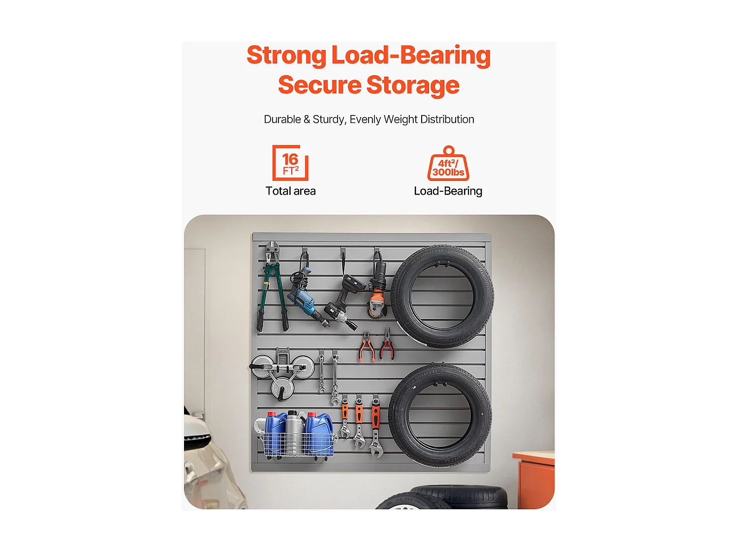 Panneau Mural à Lattes SucceBuy, 122 x 122 cm, Lattes de Garage en PVC Gris, Conception Modulaire