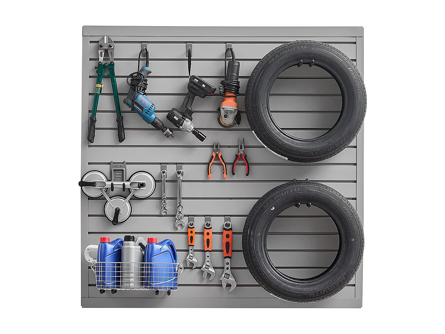 Panneau Mural à Lattes SucceBuy, 122 x 122 cm, Lattes de Garage en PVC Gris, Conception Modulaire