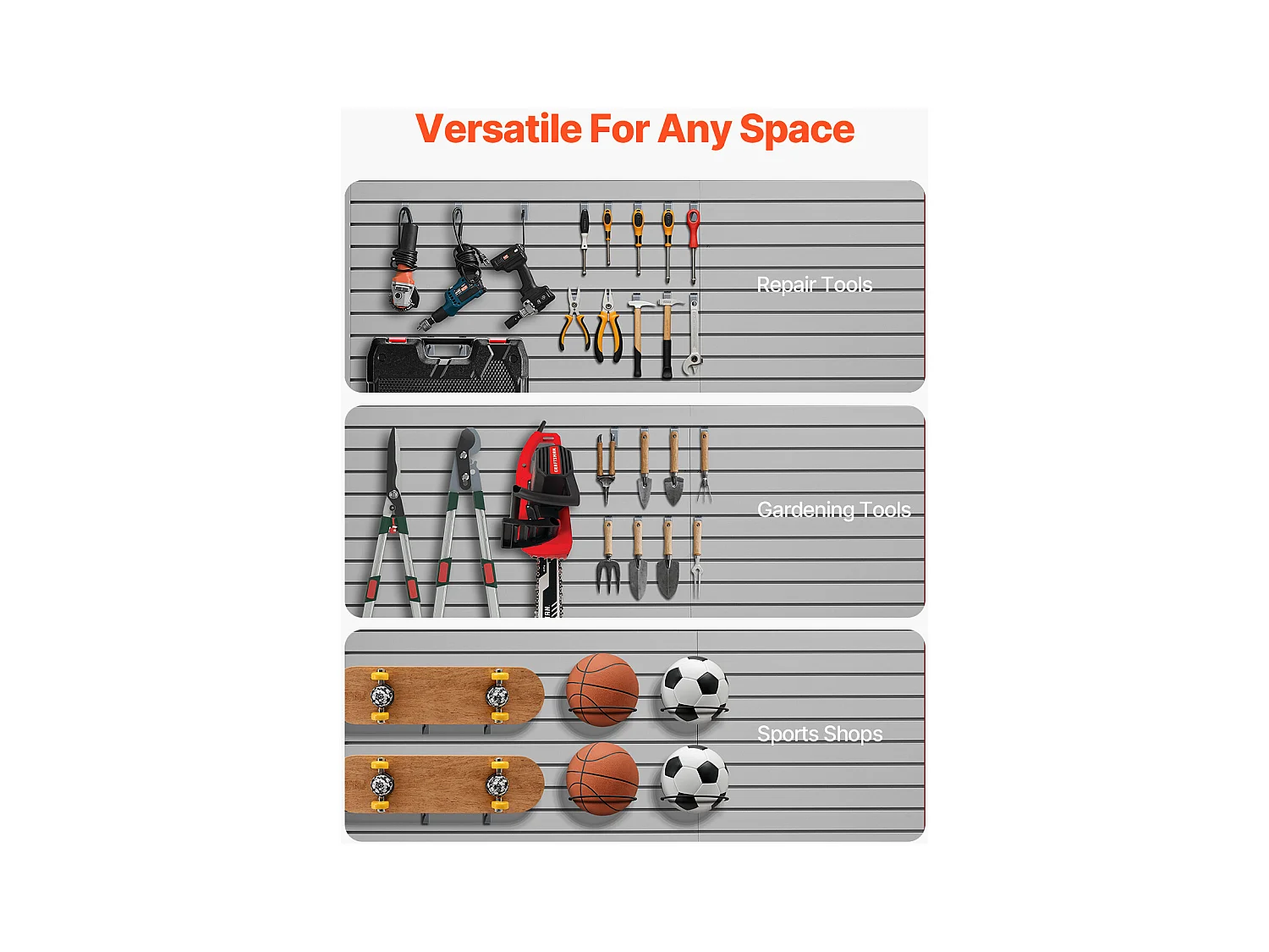 Panneau Mural à Lattes en PVC SucceBuy, 244 x 122 cm, Gris, avec Accessoires, Découpe à Faire Soi-même pour le Rangement et l'Affichage