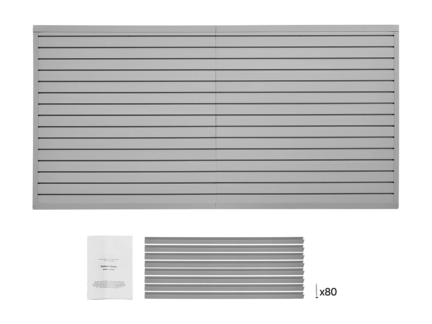 Panneau Mural à Lattes en PVC SucceBuy, 244 x 122 cm, Gris, avec Accessoires, Découpe à Faire Soi-même pour le Rangement et l'Affichage