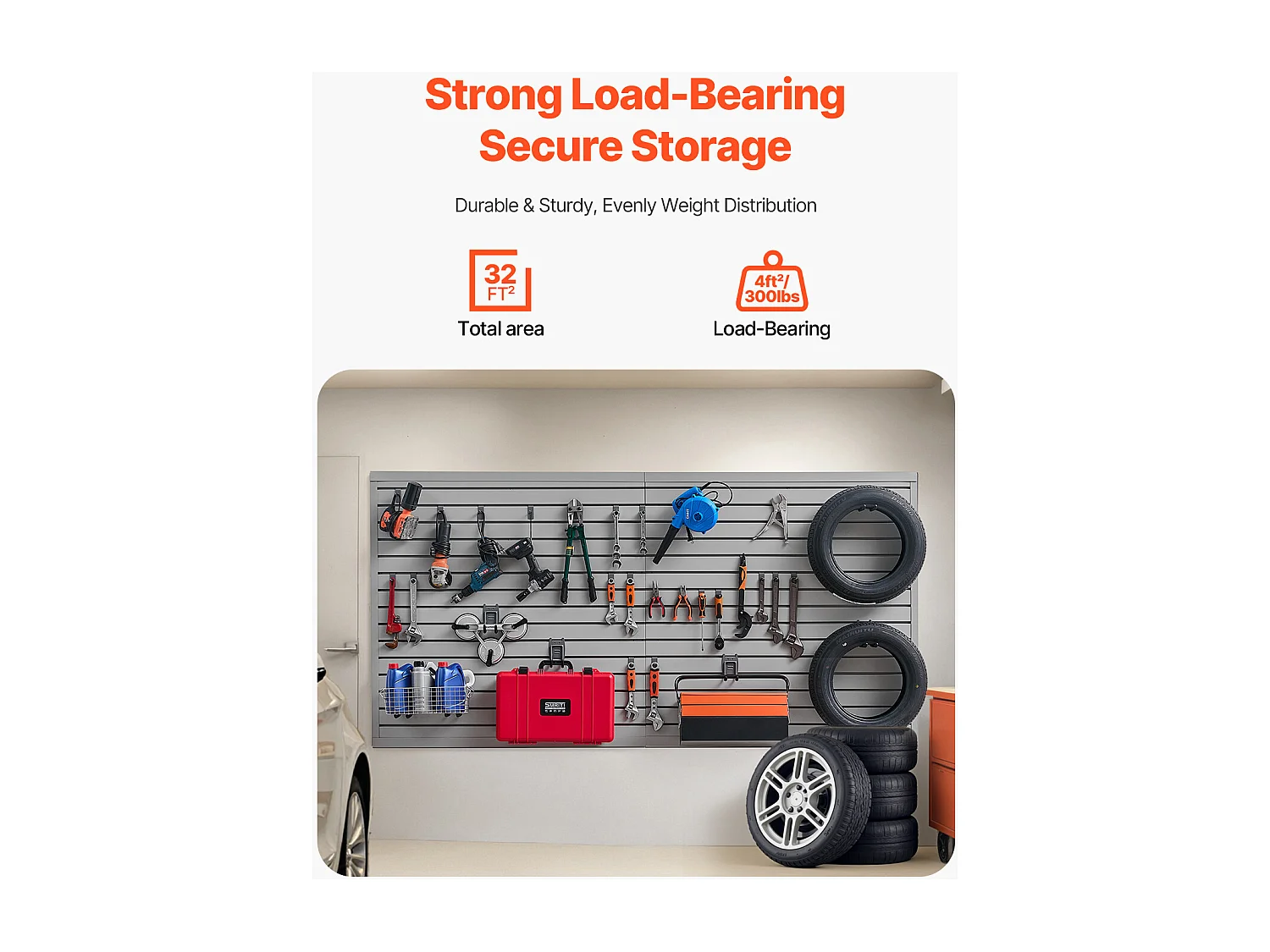 Panneau Mural à Lattes en PVC SucceBuy, 244 x 122 cm, Gris, avec Accessoires, Découpe à Faire Soi-même pour le Rangement et l'Affichage