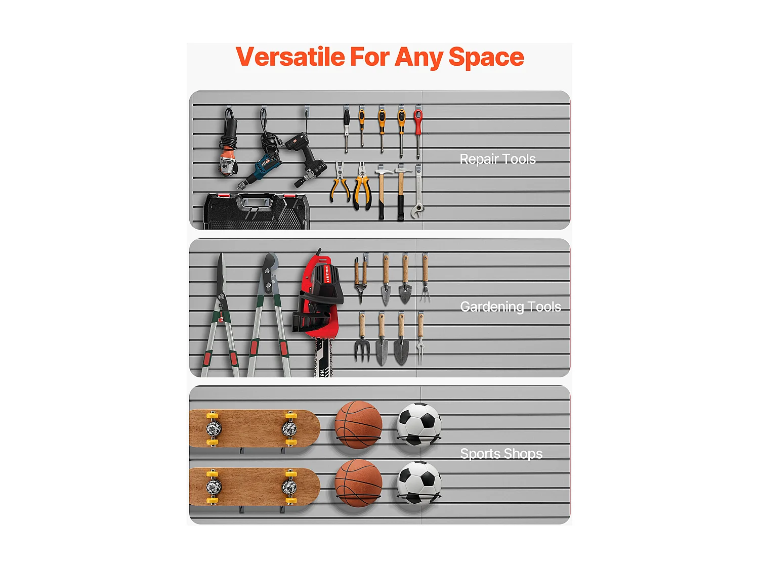 Panneau Mural à Lattes en PVC SucceBuy, 244 x 122 cm, Gris, avec Accessoires, Découpe à Faire Soi-même pour le Rangement et l'Affichage