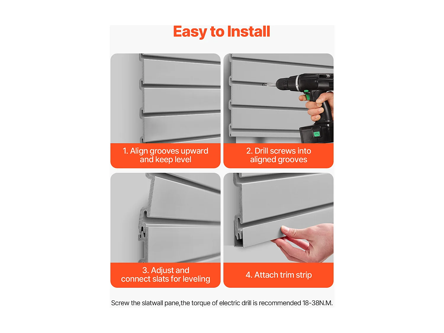 Panneau Mural à Lattes en PVC SucceBuy, 244 x 122 cm, Gris, avec Accessoires, Découpe à Faire Soi-même pour le Rangement et l'Affichage