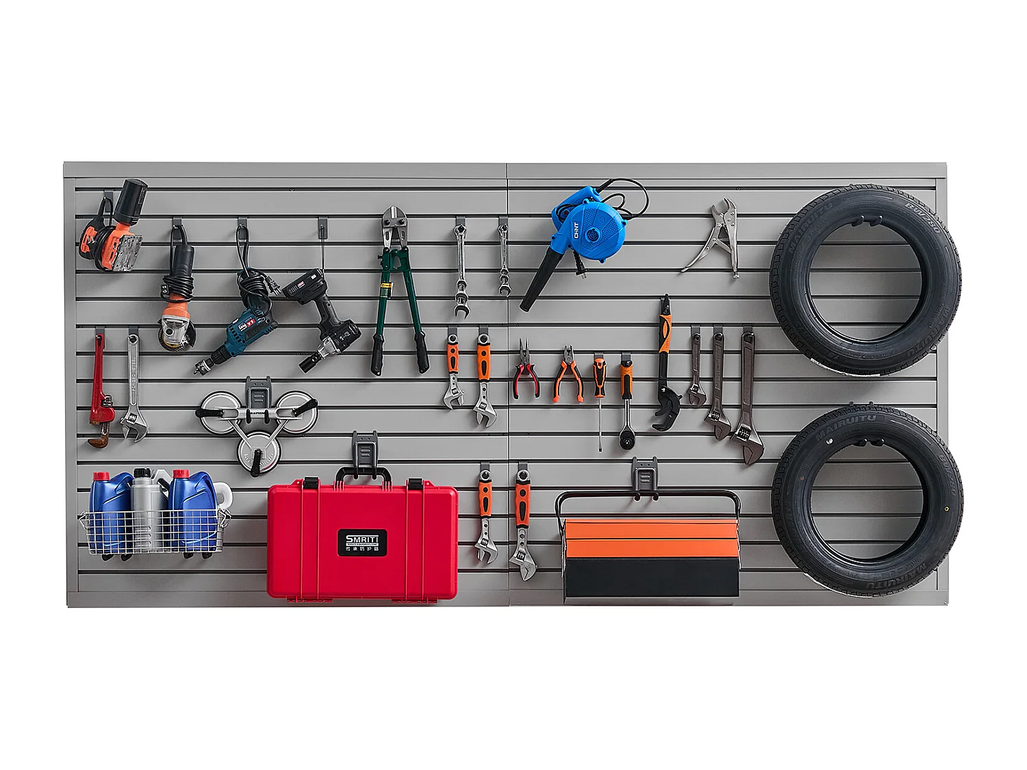 Panneau Mural à Lattes en PVC SucceBuy, 244 x 122 cm, Gris, avec Accessoires, Découpe à Faire Soi-même pour le Rangement et l'Affichage