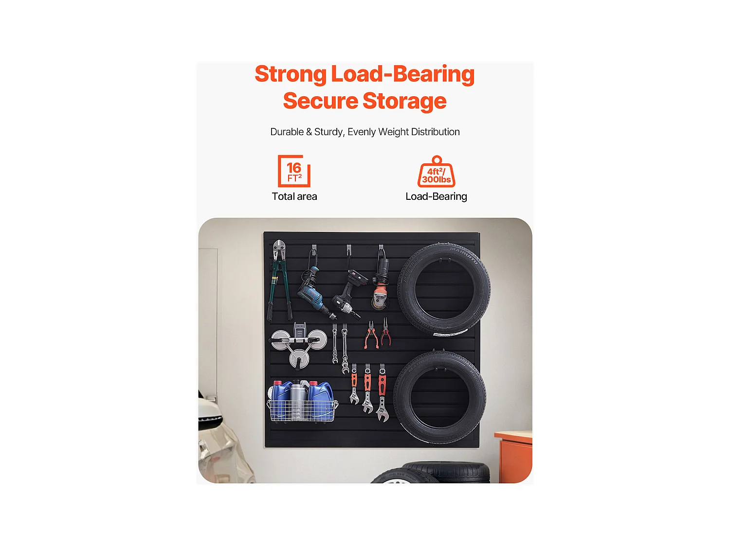 Panneau Mural à Lattes SucceBuy, 122 x 122 cm, Lattes de Garage en PVC Noir, Conception Modulaire