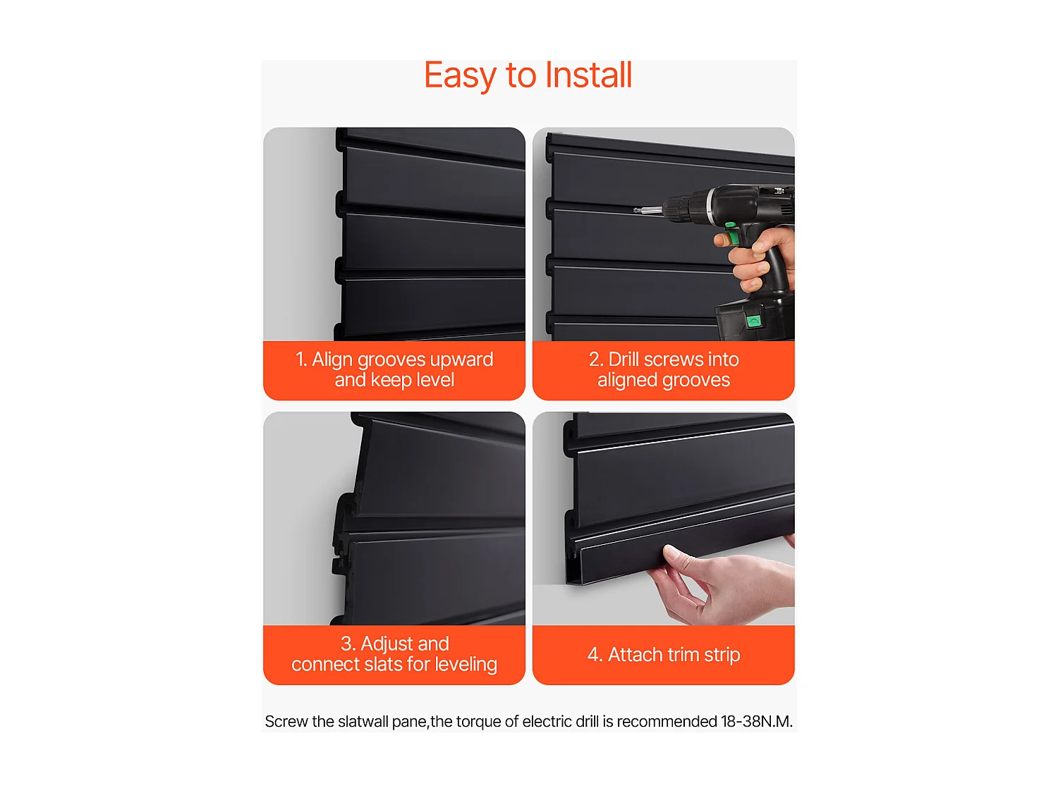 Panneau Mural à Lattes SucceBuy, 122 x 122 cm, Lattes de Garage en PVC Noir, Conception Modulaire