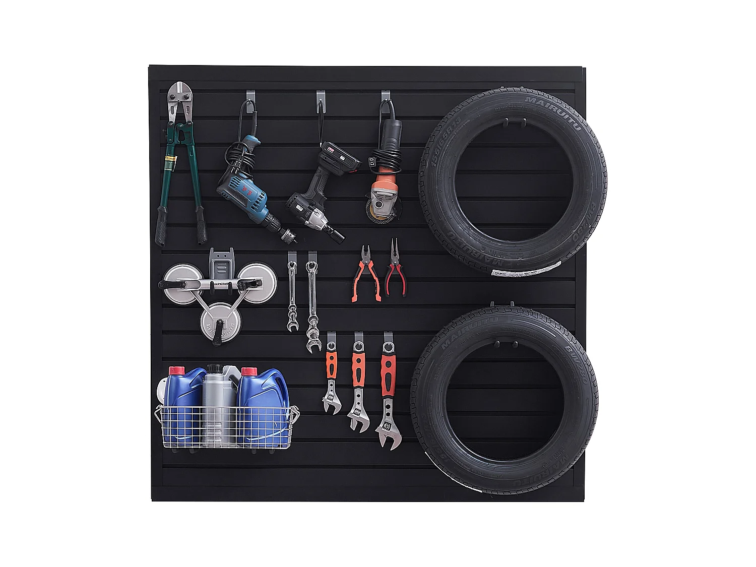 Panneau Mural à Lattes SucceBuy, 122 x 122 cm, Lattes de Garage en PVC Noir, Conception Modulaire