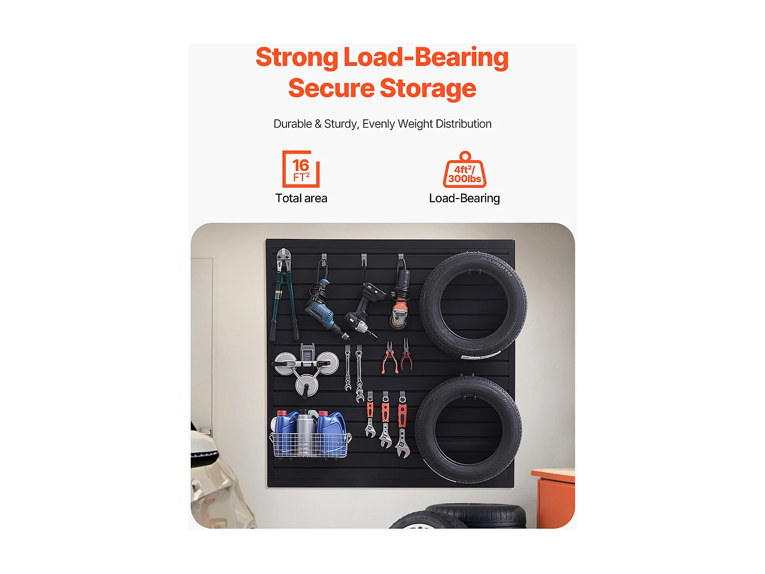 Panneau Mural à Lattes SucceBuy, 122 x 122 cm, Lattes de Garage en PVC Noir, Conception Modulaire