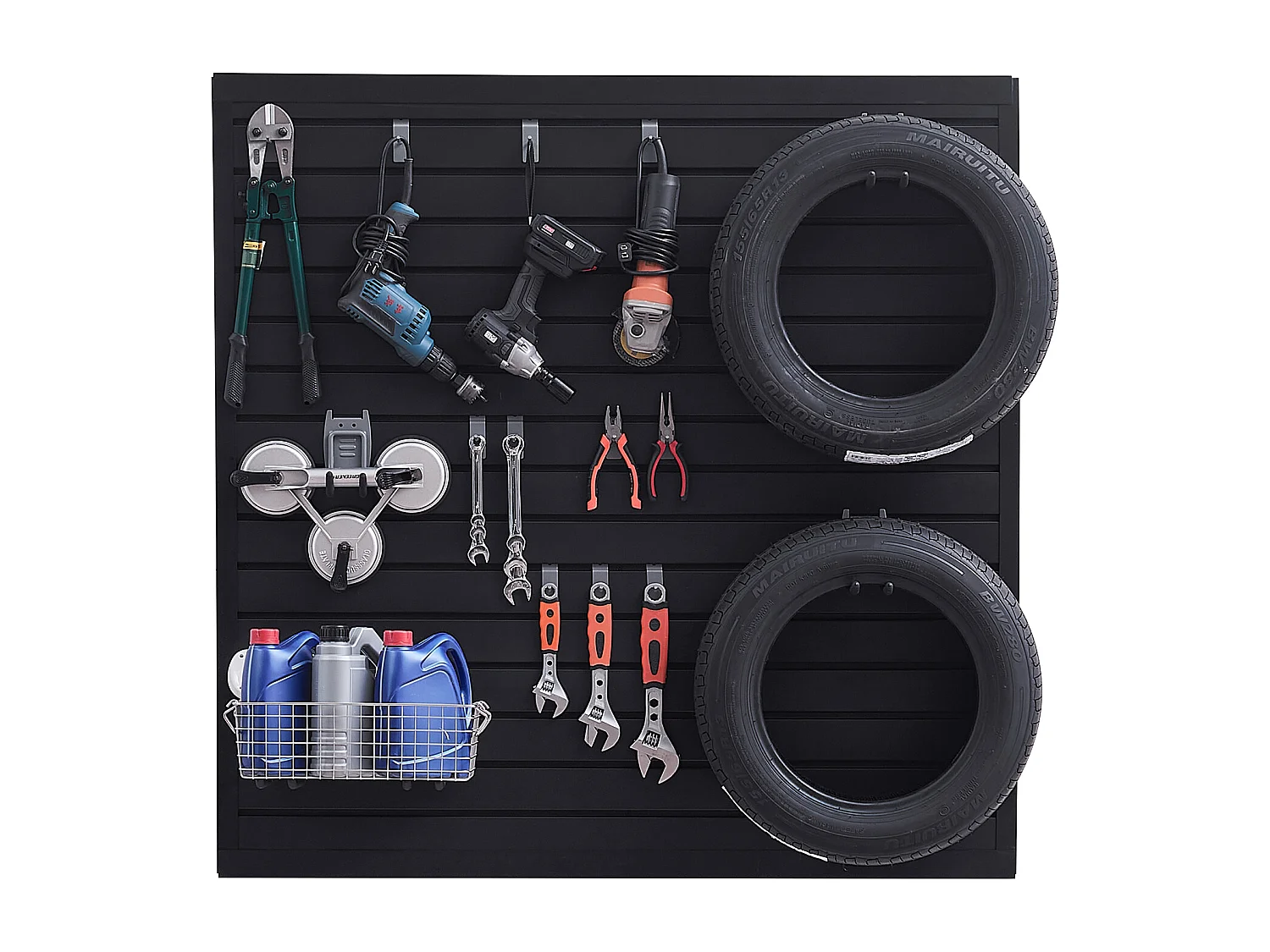 Panneau Mural à Lattes SucceBuy, 122 x 122 cm, Lattes de Garage en PVC Noir, Conception Modulaire