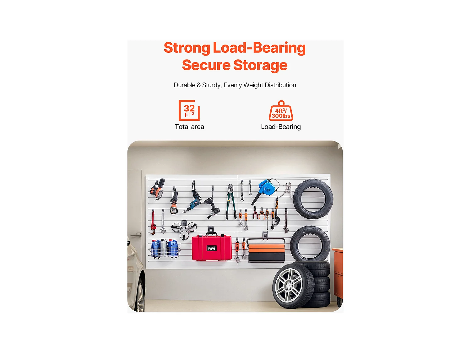 Wandpaneel mit Latten SucceBuy, 244 x 122 cm, weiße PVC-Garagenlatten, mit Montagezubehör