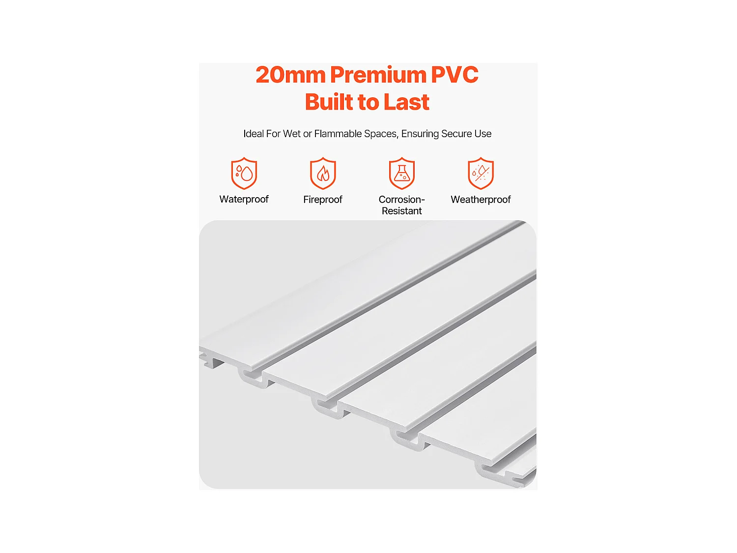 Wandpaneel mit Latten SucceBuy, 244 x 122 cm, weiße PVC-Garagenlatten, mit Montagezubehör