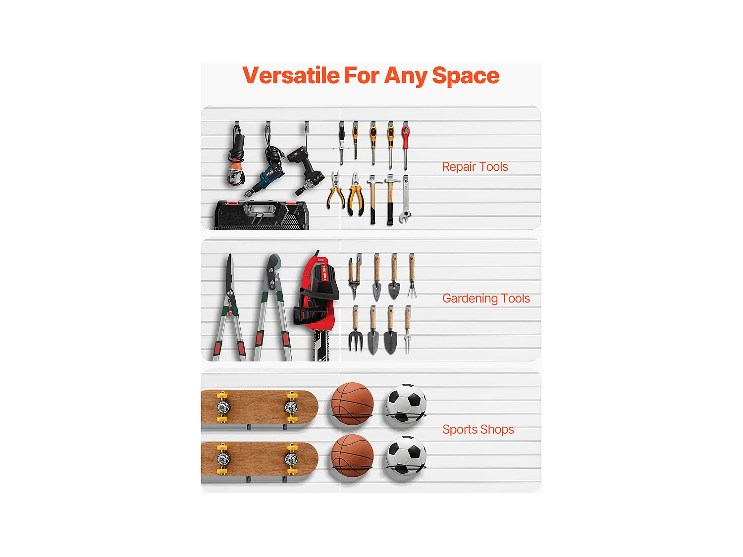Wandpaneel mit Latten SucceBuy, 244 x 122 cm, weiße PVC-Garagenlatten, mit Montagezubehör