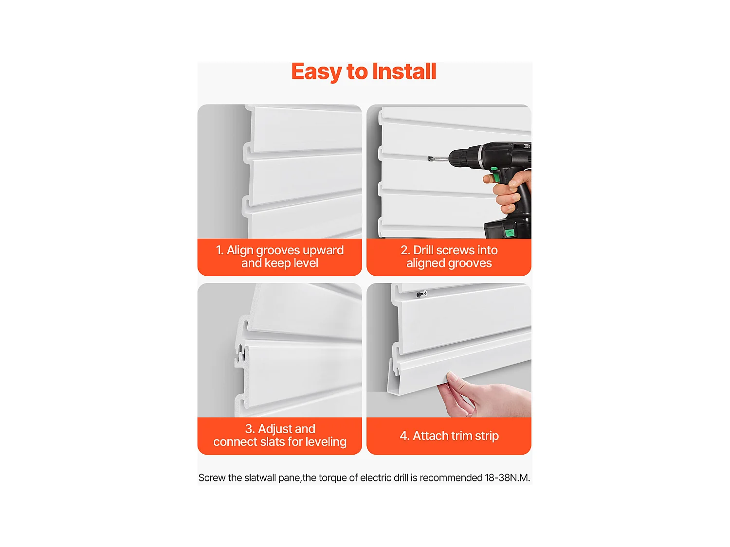 Wandpaneel mit Latten SucceBuy, 244 x 122 cm, weiße PVC-Garagenlatten, mit Montagezubehör