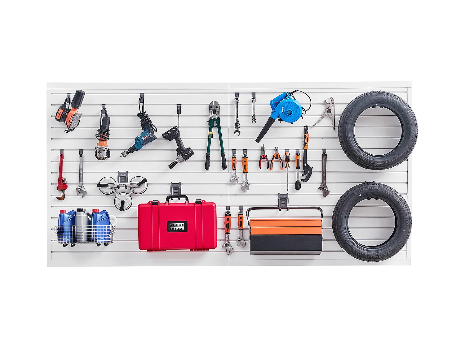 Wandpaneel mit Latten SucceBuy, 244 x 122 cm, weiße PVC-Garagenlatten, mit Montagezubehör