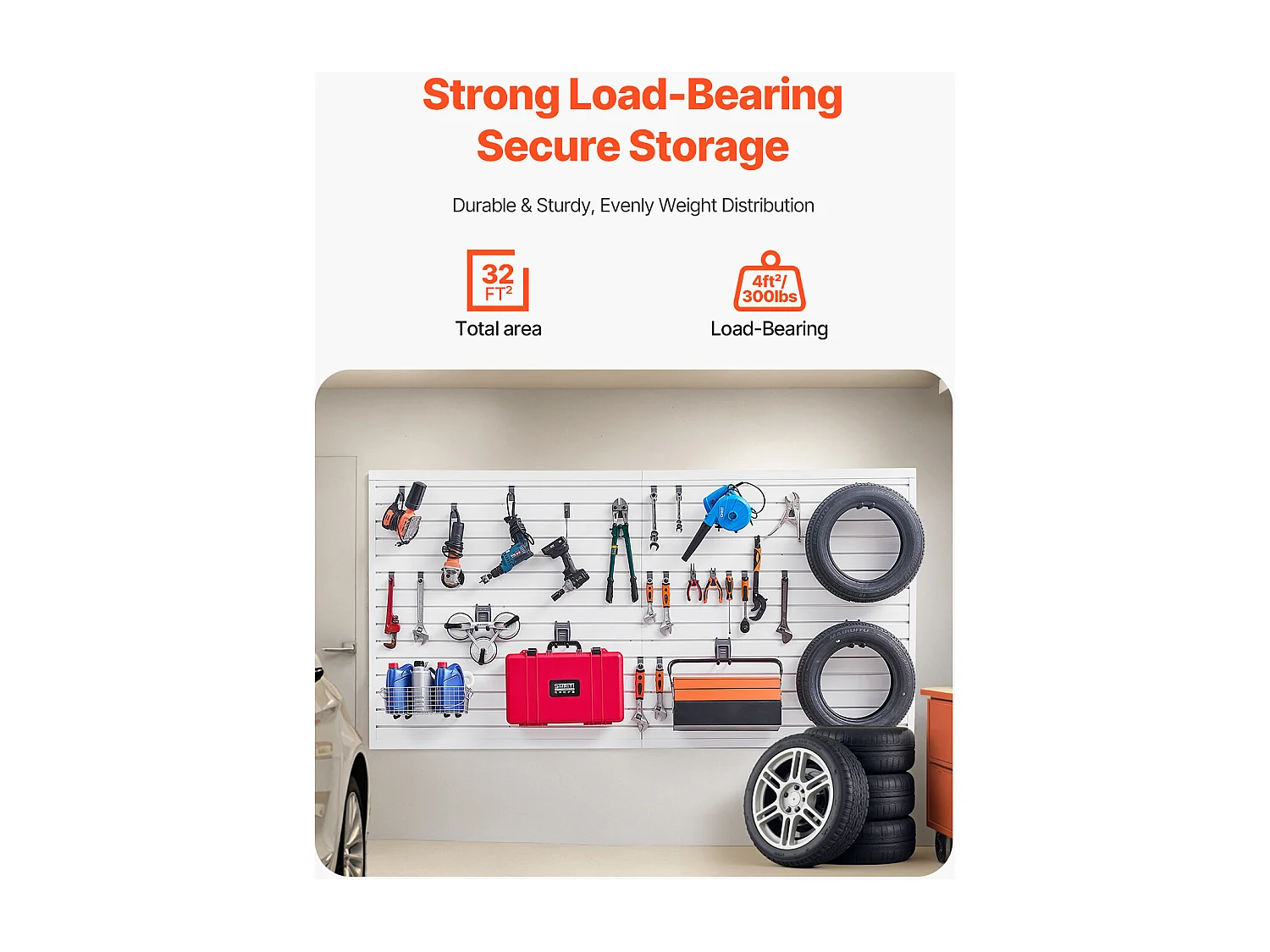 Panneau Mural à Lattes SucceBuy, 244 x 122 cm, Lattes de Garage en PVC Blanc, avec Accessoires Introduction