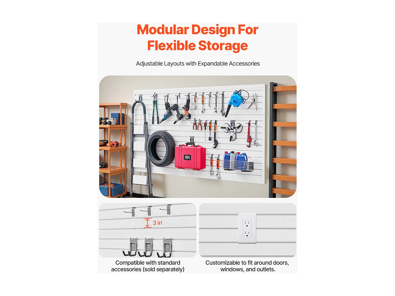 Panneau Mural à Lattes SucceBuy, 244 x 122 cm, Lattes de Garage en PVC Blanc, avec Accessoires Introduction