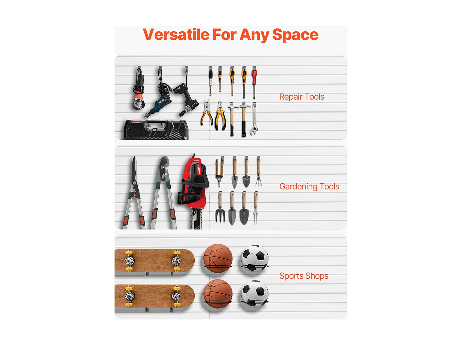 Panneau Mural à Lattes SucceBuy, 244 x 122 cm, Lattes de Garage en PVC Blanc, avec Accessoires Introduction