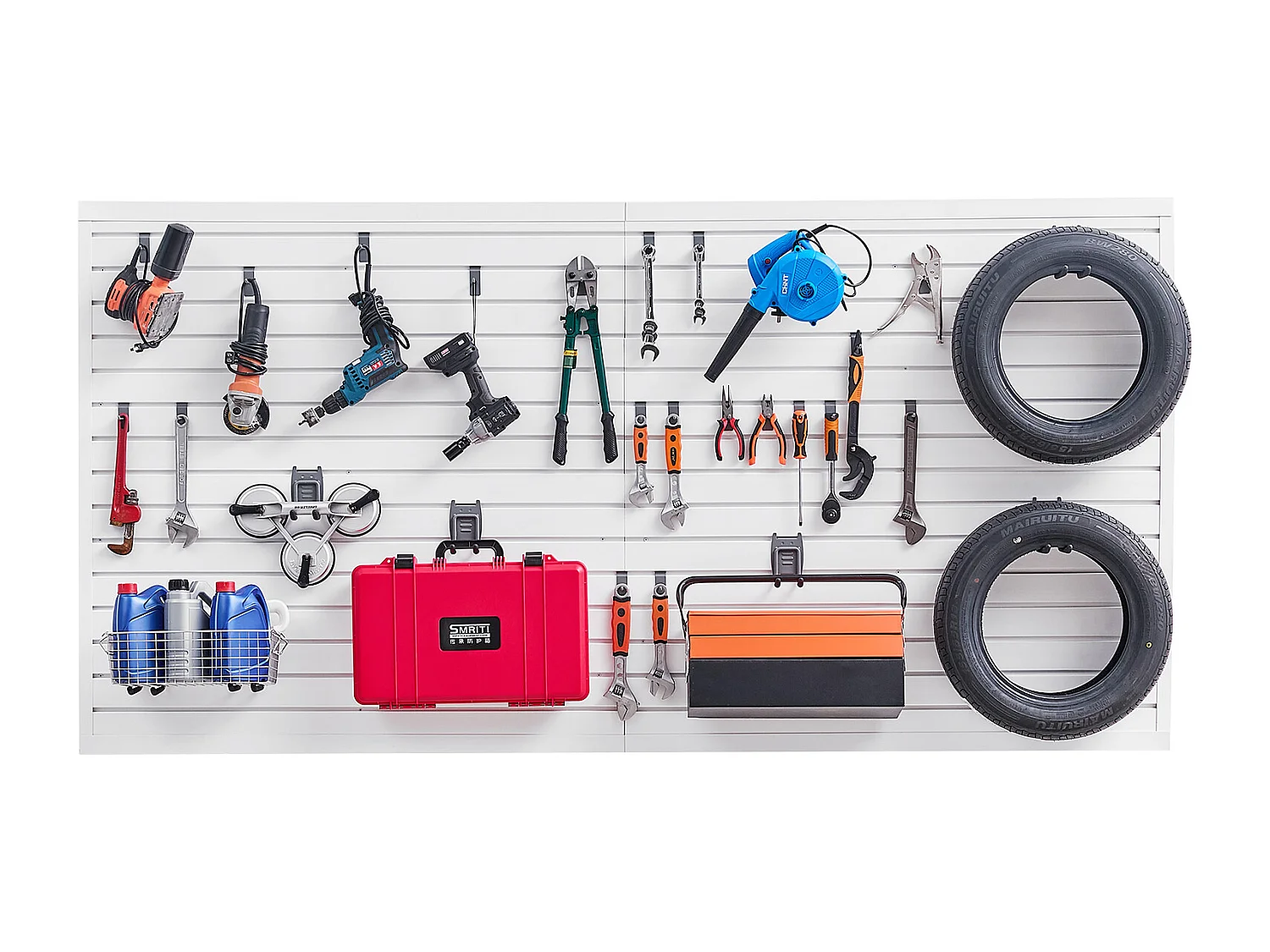 Panneau Mural à Lattes SucceBuy, 244 x 122 cm, Lattes de Garage en PVC Blanc, avec Accessoires Introduction