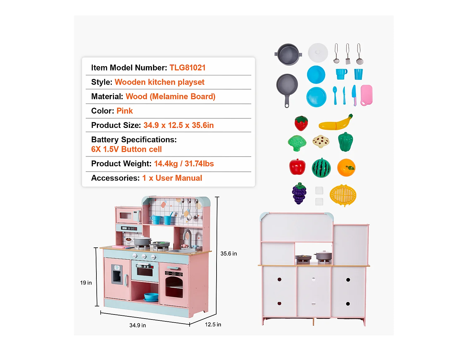 SucceBuy Ensemble de Cuisine pour Enfants, Jouet de Simulation 24 PCS Accessoires, Rose