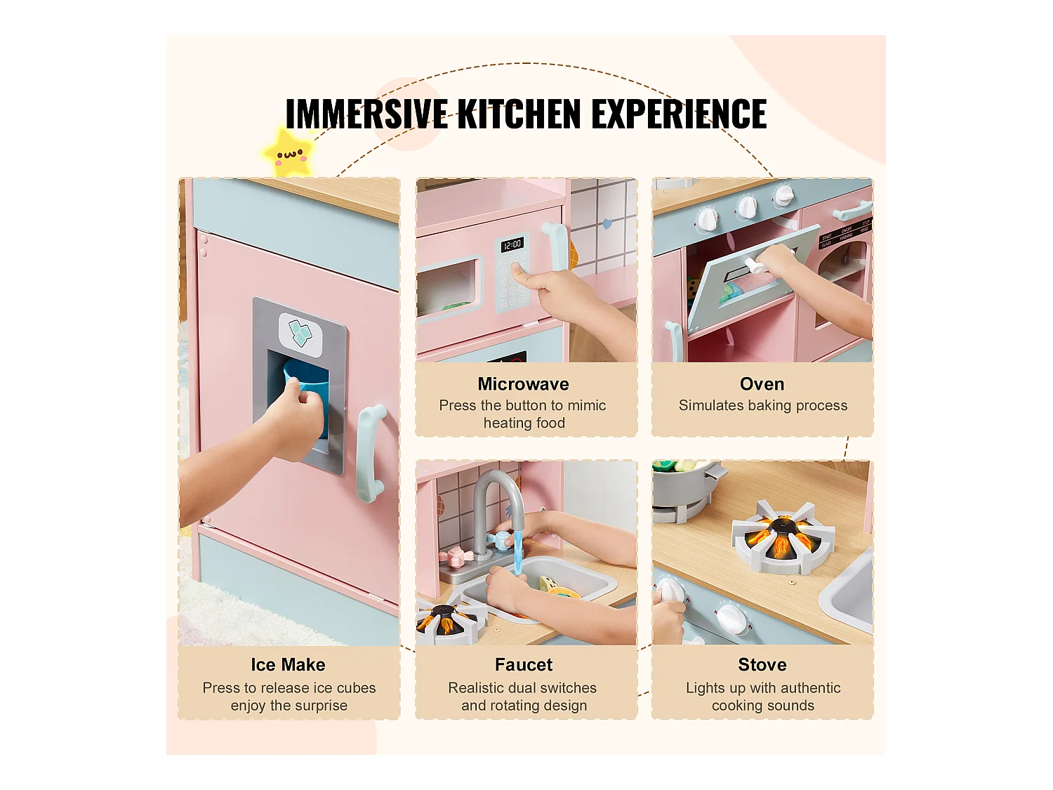 SucceBuy Ensemble de Cuisine pour Enfants, Jouet de Simulation 24 PCS Accessoires, Rose