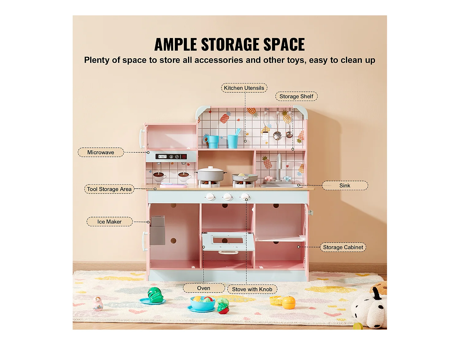 SucceBuy Ensemble de Cuisine pour Enfants, Jouet de Simulation 24 PCS Accessoires, Rose