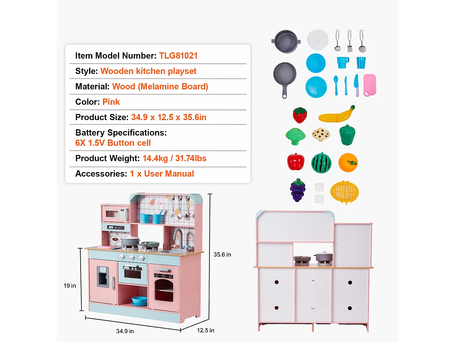 SucceBuy Ensemble de Cuisine pour Enfants, Jouet de Simulation 24 PCS Accessoires, Rose