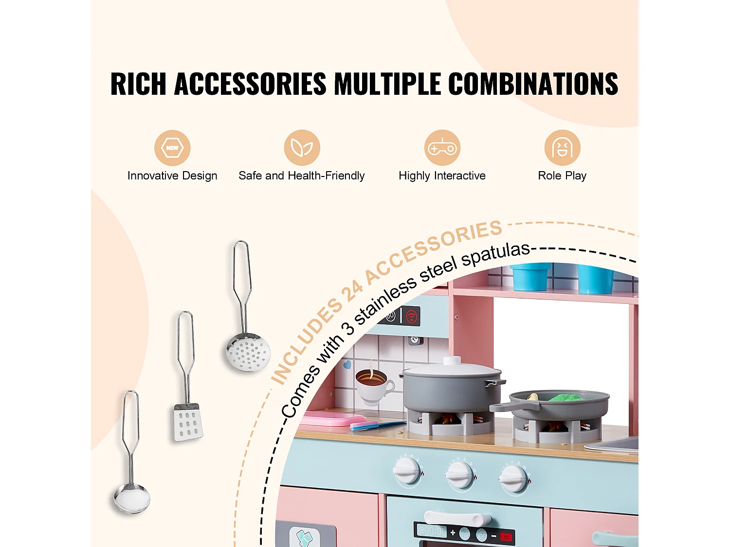 SucceBuy Ensemble de Cuisine pour Enfants, Jouet de Simulation 24 PCS Accessoires, Rose
