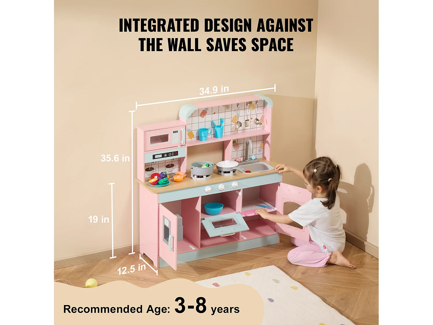 SucceBuy Ensemble de Cuisine pour Enfants, Jouet de Simulation 24 PCS Accessoires, Rose