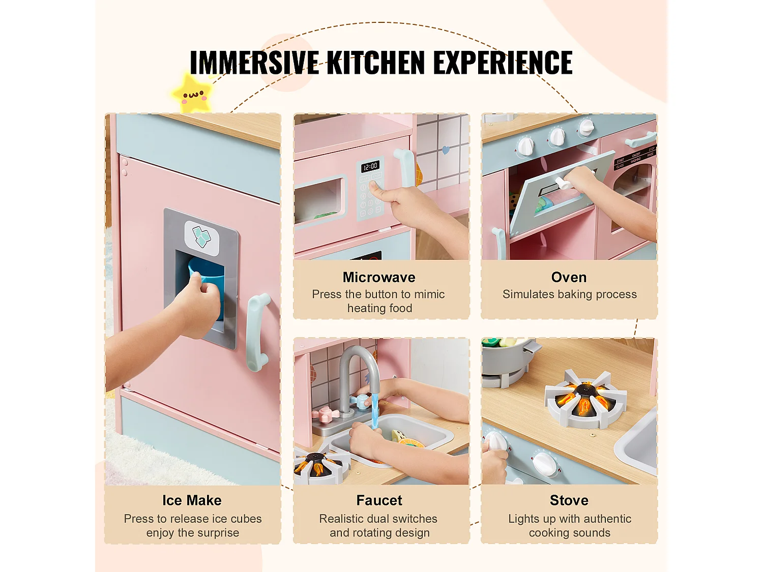 SucceBuy Ensemble de Cuisine pour Enfants, Jouet de Simulation 24 PCS Accessoires, Rose