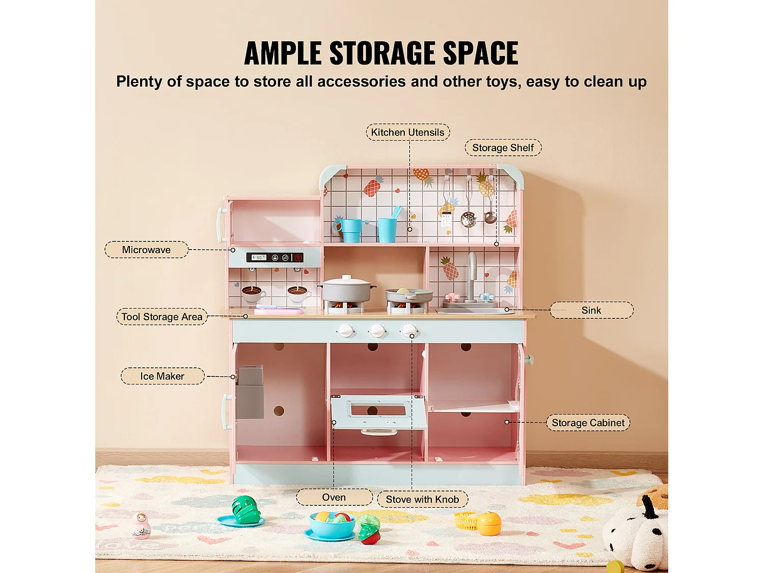 SucceBuy Ensemble de Cuisine pour Enfants, Jouet de Simulation 24 PCS Accessoires, Rose