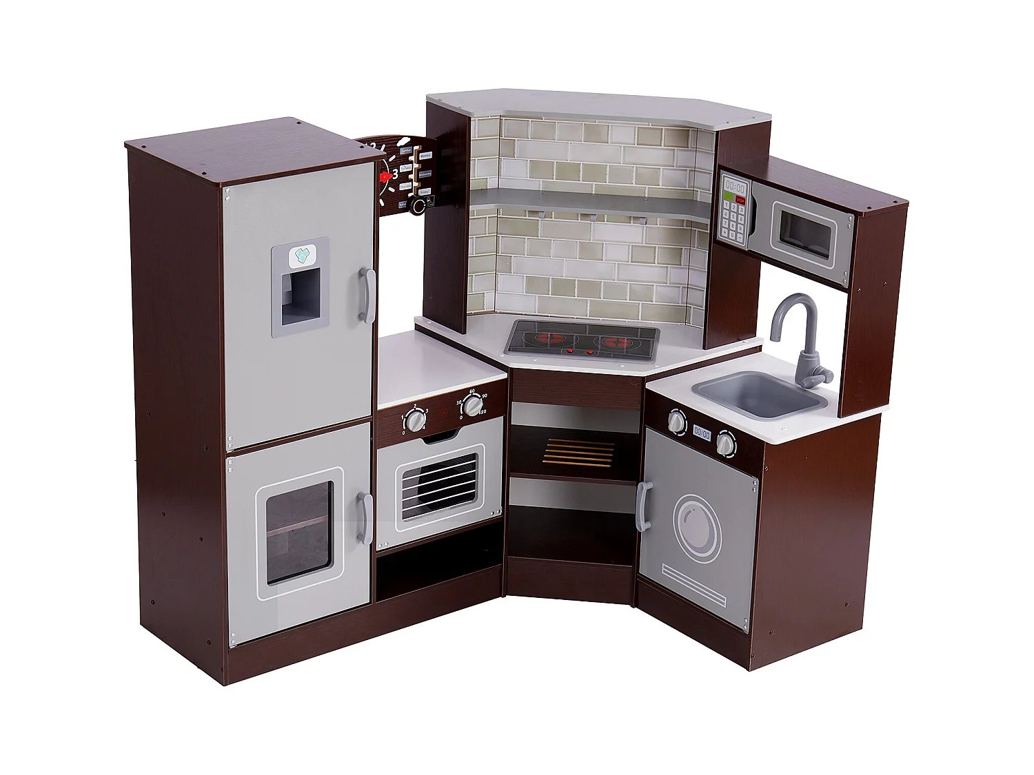 Ensemble de Cuisine SucceBuy pour Enfants, Cuisine de Jeu en Bois d'Angle, Jouet de Cuisine avec 24 Accessoires, Marron