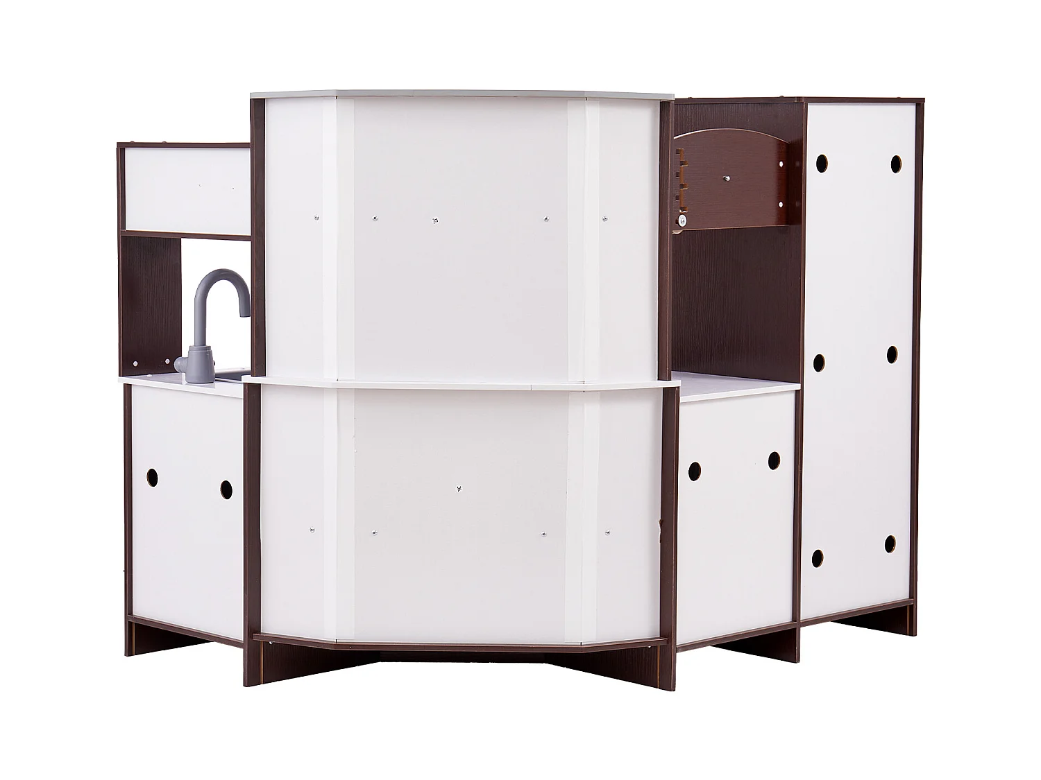 Ensemble de Cuisine SucceBuy pour Enfants, Cuisine de Jeu en Bois d'Angle, Jouet de Cuisine avec 24 Accessoires, Marron