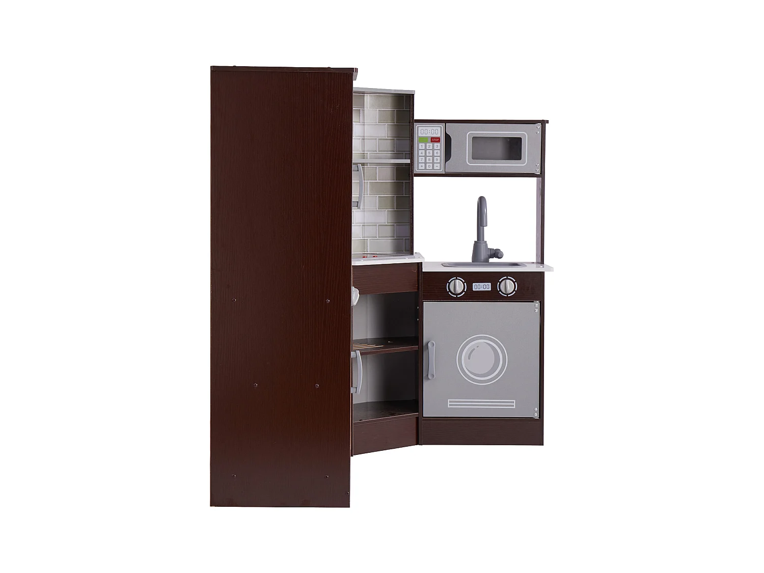 Ensemble de Cuisine SucceBuy pour Enfants, Cuisine de Jeu en Bois d'Angle, Jouet de Cuisine avec 24 Accessoires, Marron