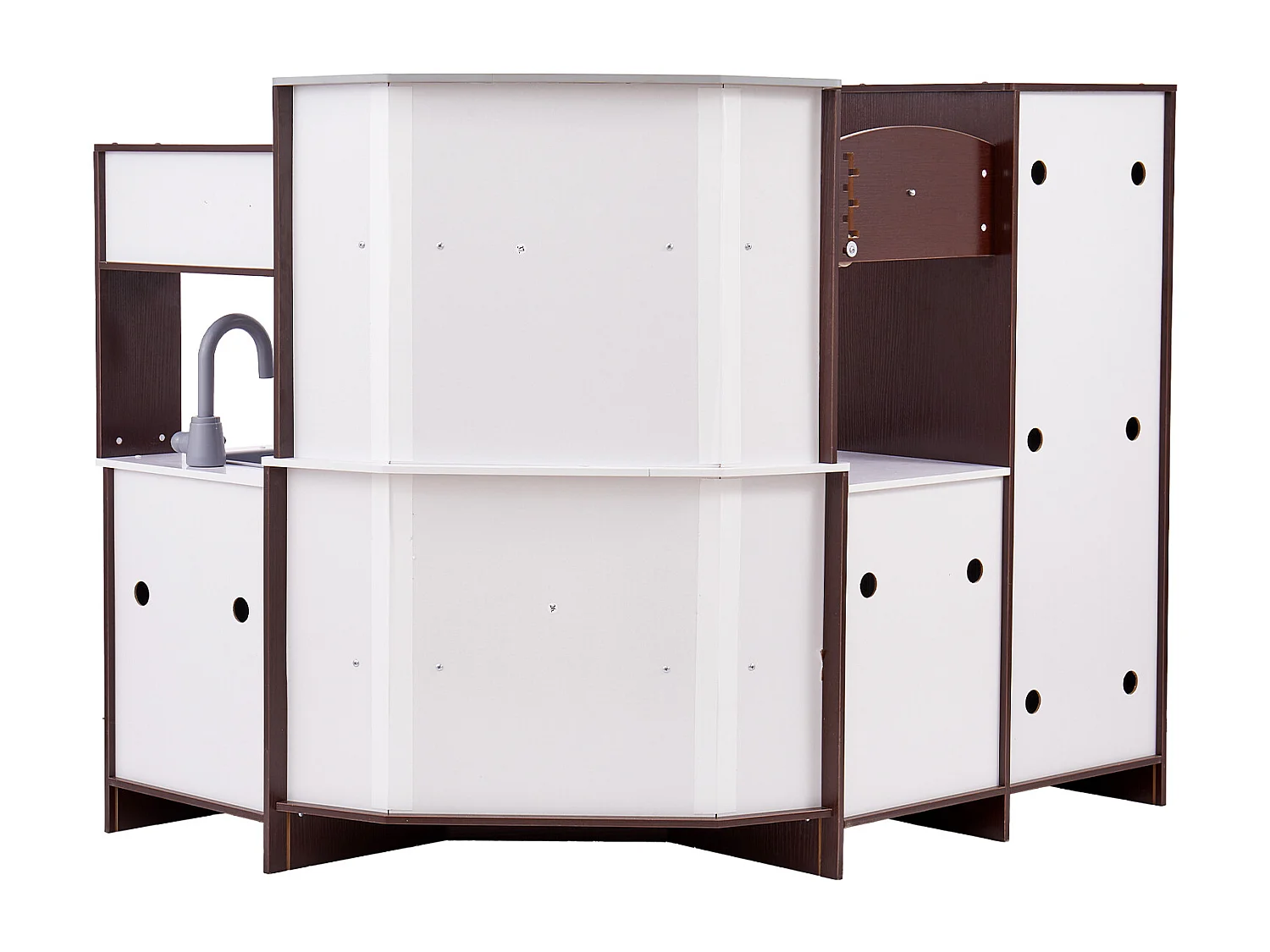 Ensemble de Cuisine SucceBuy pour Enfants, Cuisine de Jeu en Bois d'Angle, Jouet de Cuisine avec 24 Accessoires, Marron