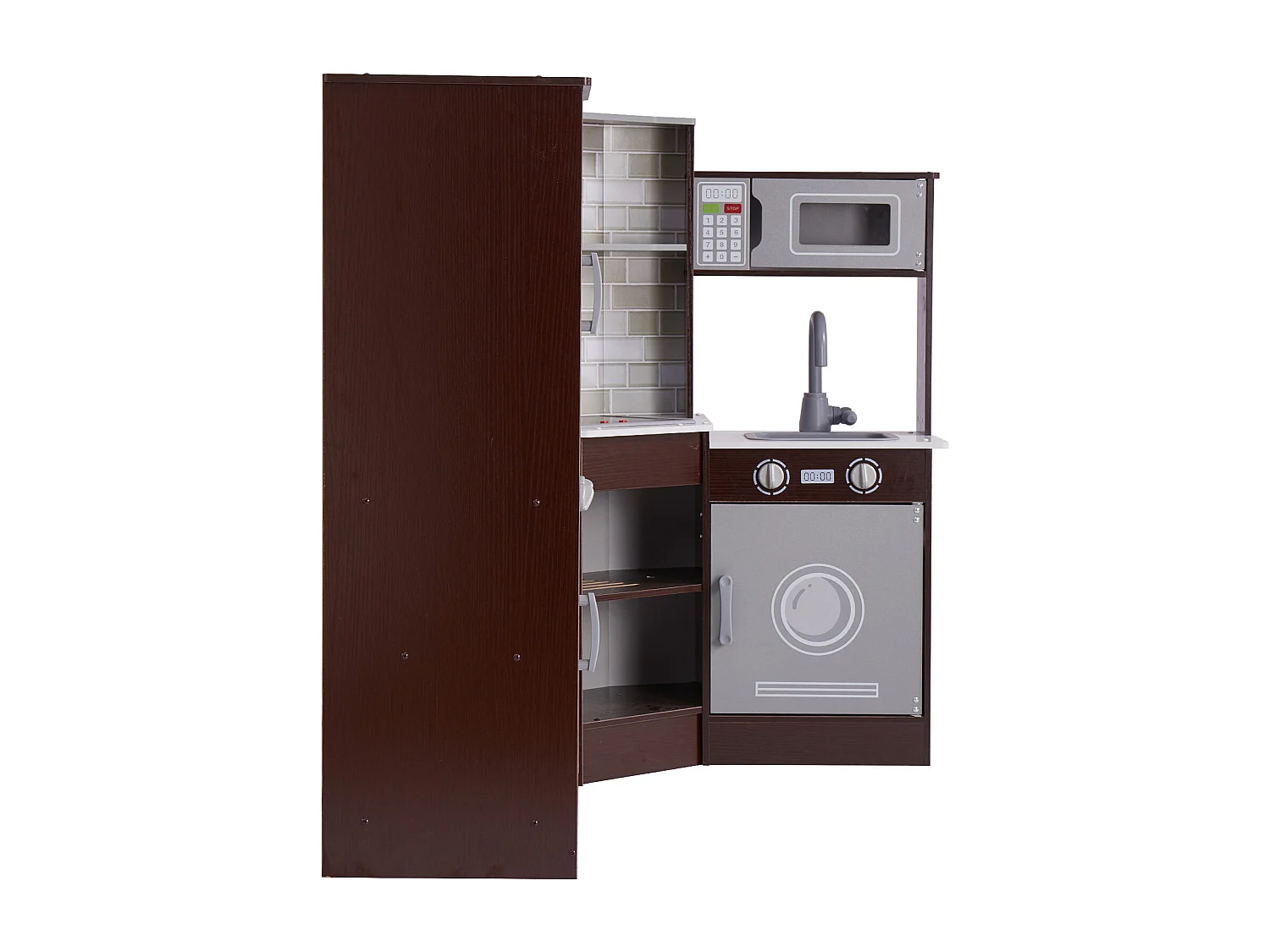 Ensemble de Cuisine SucceBuy pour Enfants, Cuisine de Jeu en Bois d'Angle, Jouet de Cuisine avec 24 Accessoires, Marron