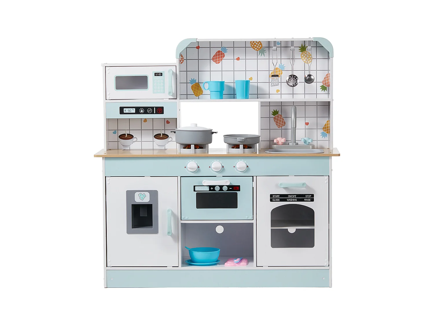 Ensemble de Cuisine SucceBuy pour Enfants, Cuisine de Jeu en Bois avec Lumières et Sons, Jouet de Cuisine avec 24 Pièces, Blanc